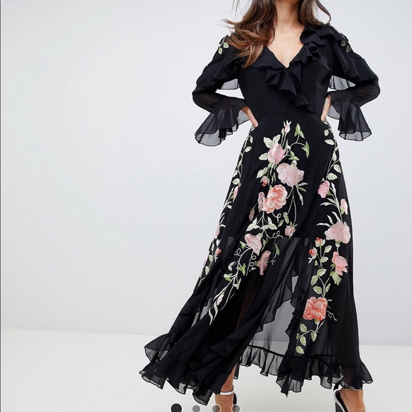 ASOS Dresses & Skirts - NWT Black flowered embroidered dress